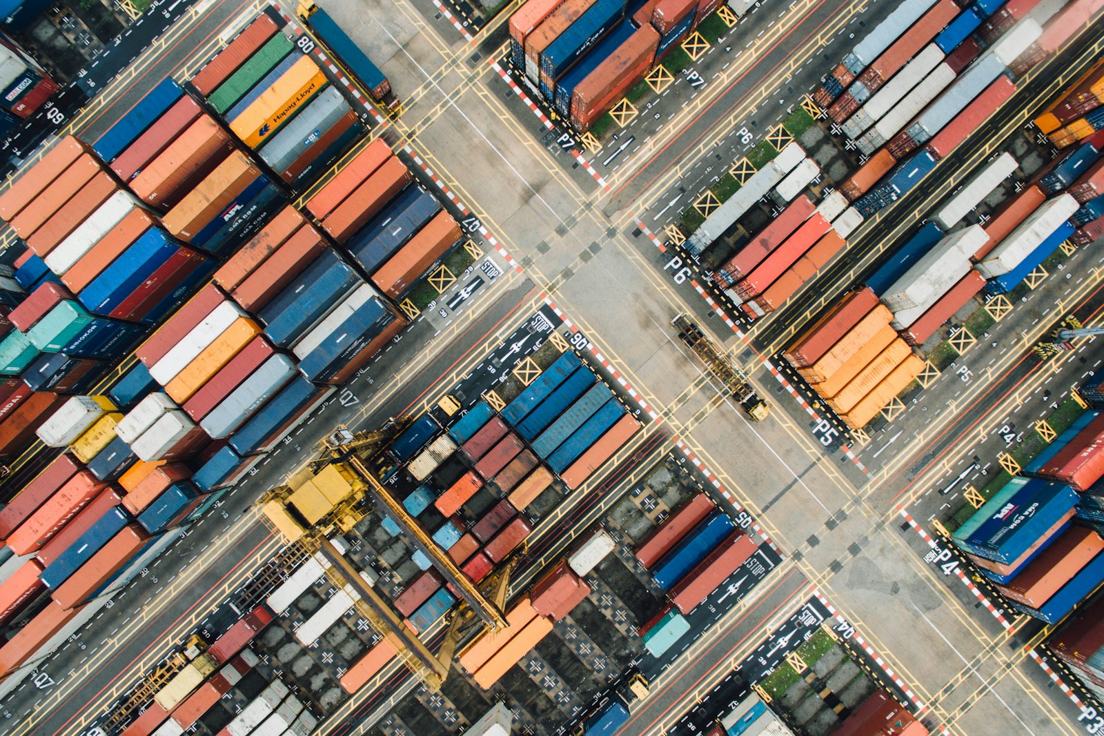 Aerial view of a global container shipping port